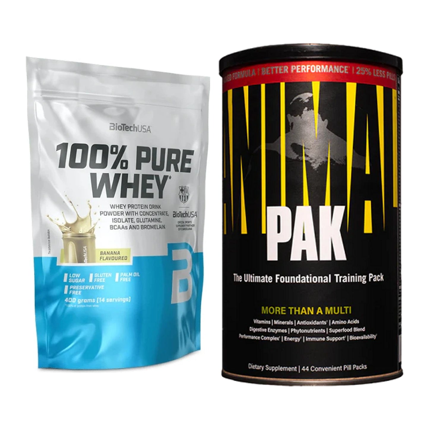 Basis-Set: BioTech 100% Pure Whey + Universal Animal Pak 44 Serv. – alle enthaltenen Artikel