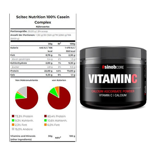 Basis-Set: Scitec Casein Complex + Sinob Vitamin C Calcium Ascorbate – alle enthaltenen Artikel