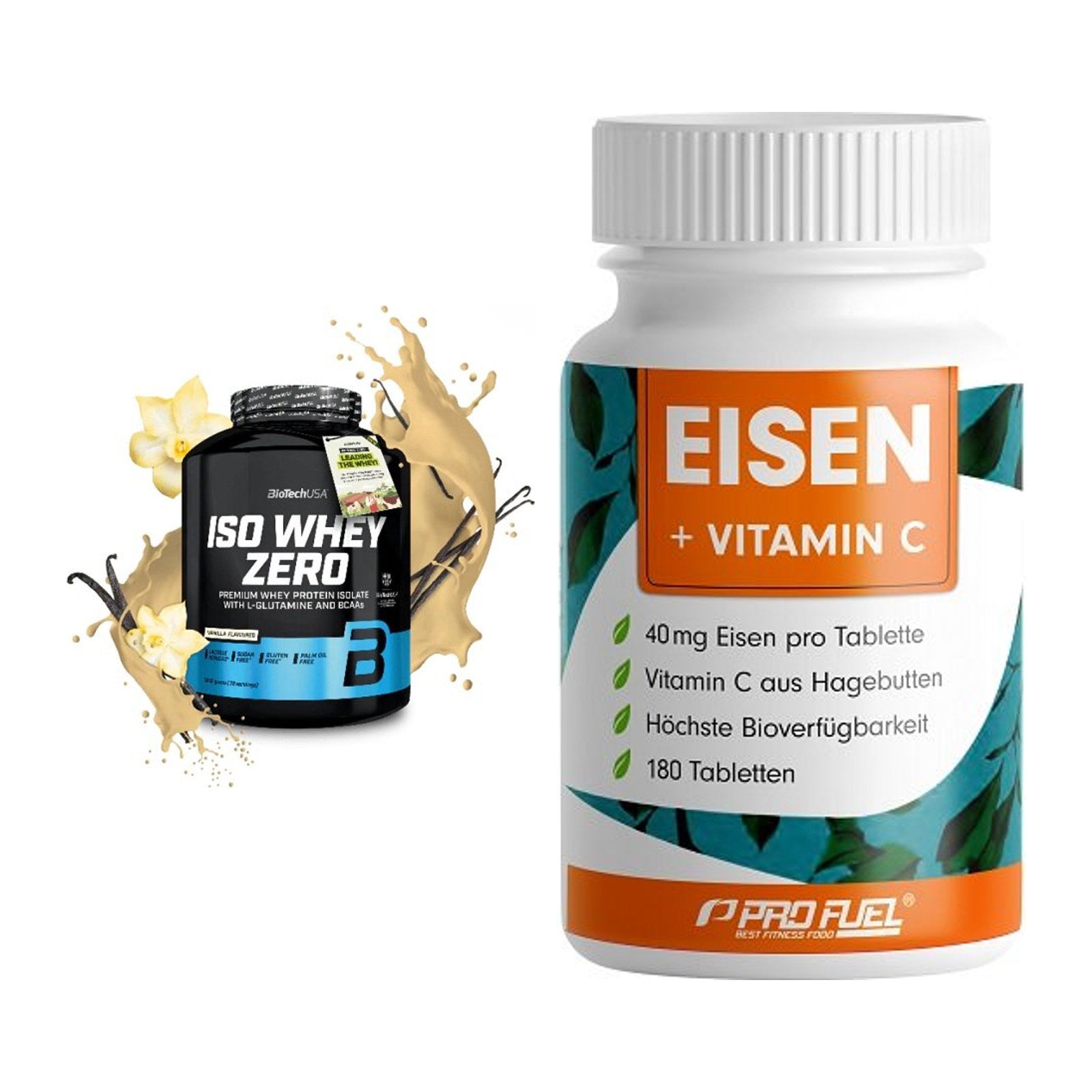Basis-Set: BioTech Iso Whey Zero + ProFuel EISEN + nat. Vitamin C – alle enthaltenen Artikel
