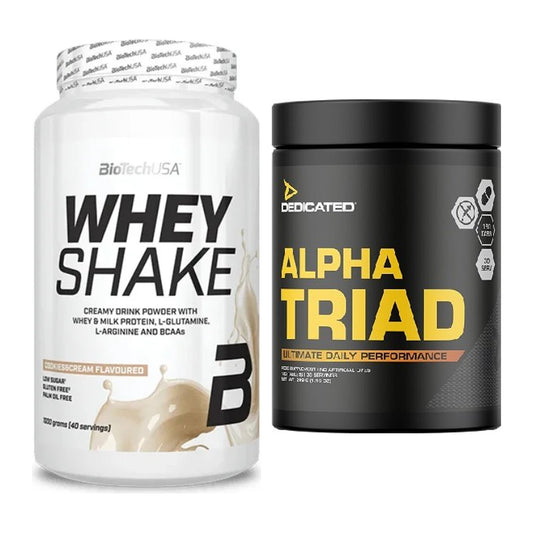 Basis-Set: BioTech Whey Shake + Dedicated Alpha Triad 180 Tabl. – alle enthaltenen Artikel