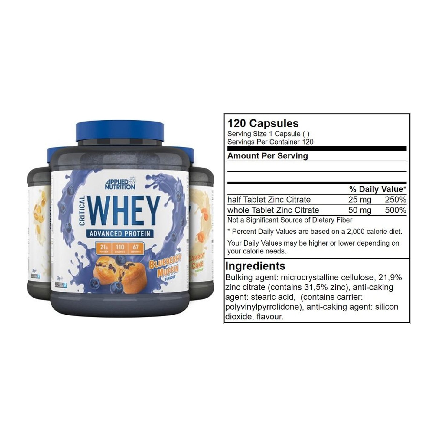 Basis-Set: Applied Nutrition Critical Whey + GN Zinc Citrate 120 Tabl. – alle enthaltenen Artikel