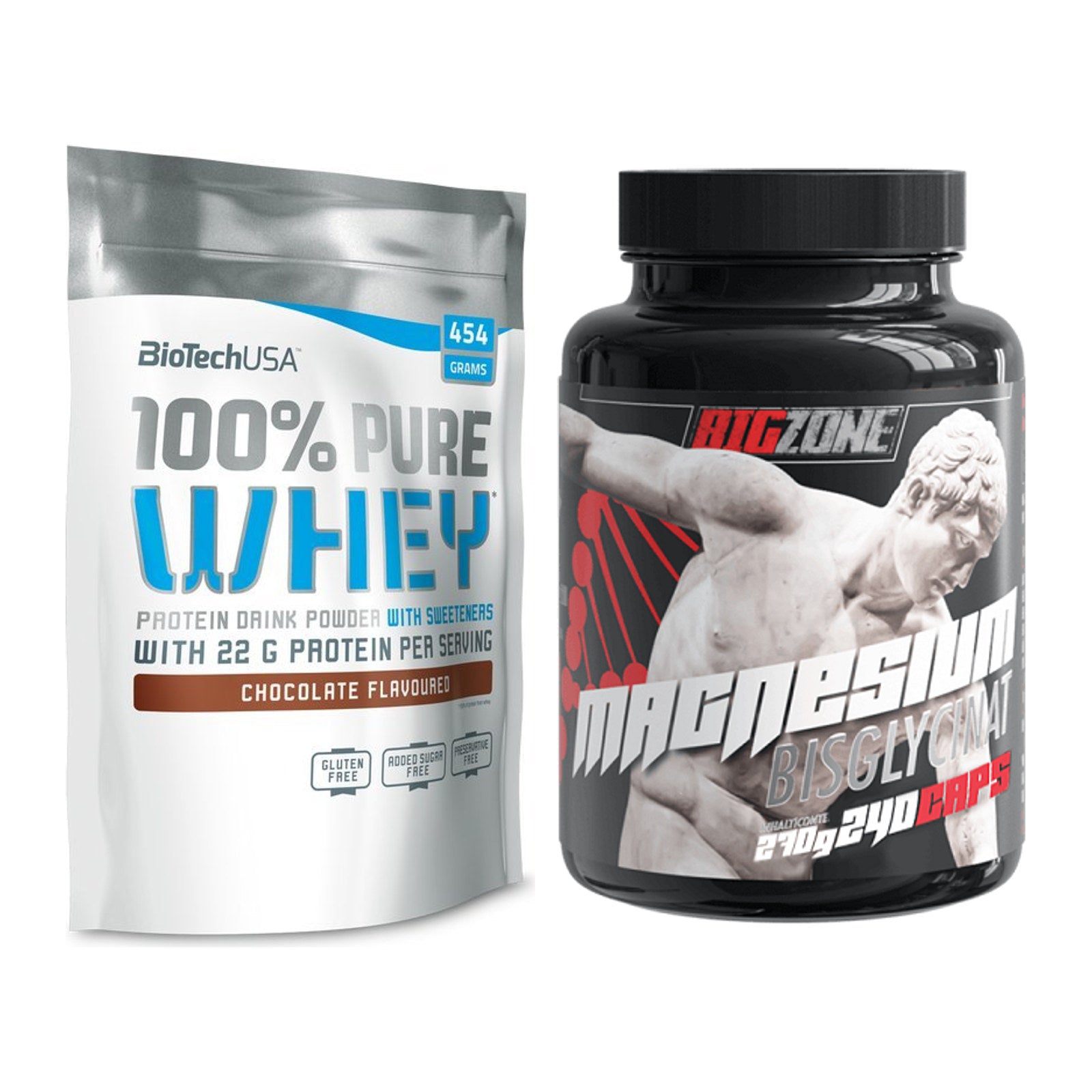 Basis-Set: BioTech 100% Pure Whey + Big Zone Magnesium Bisglycinat – alle enthaltenen Artikel