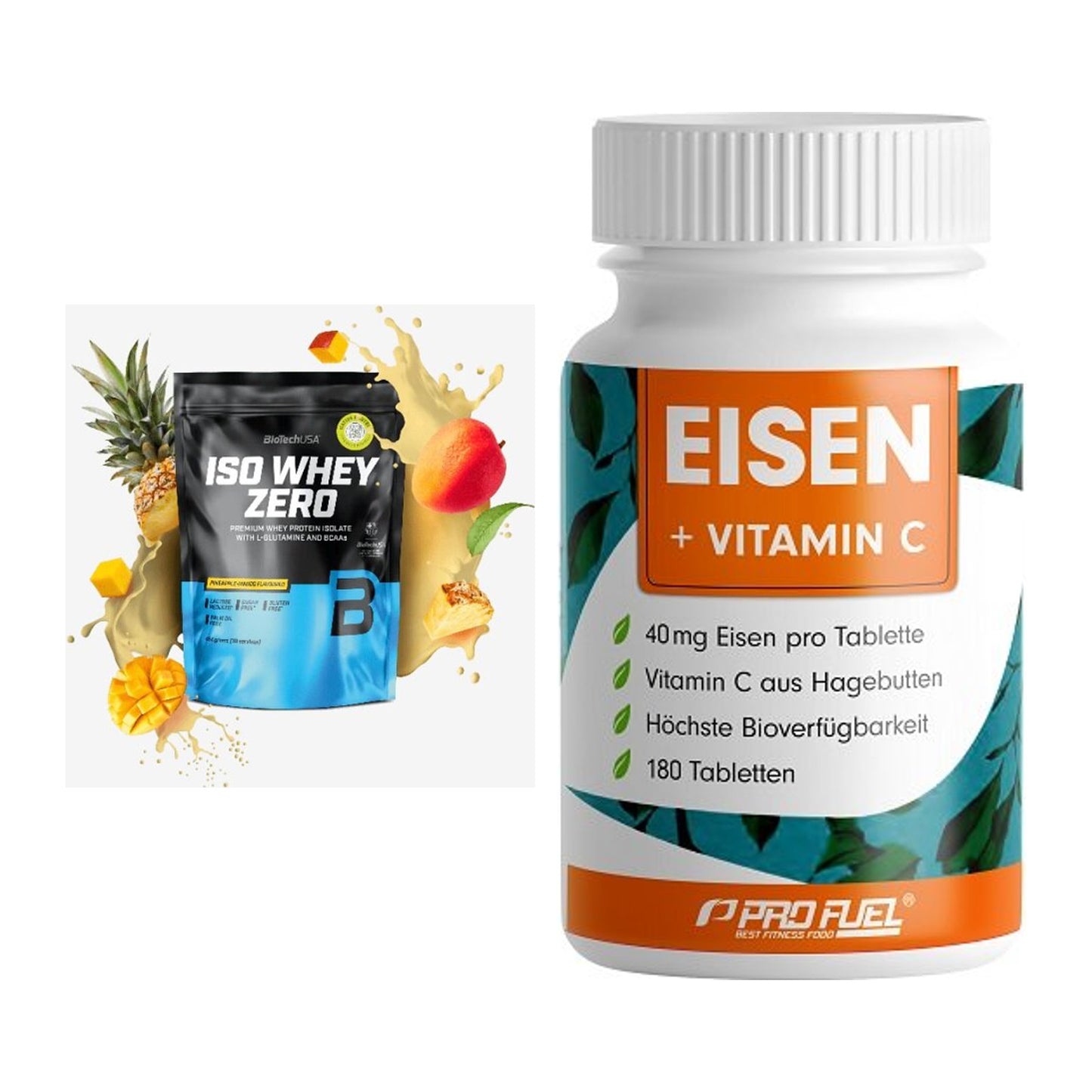 Basis-Set: BioTech Iso Whey Zero + ProFuel EISEN + nat. Vitamin C – alle enthaltenen Artikel