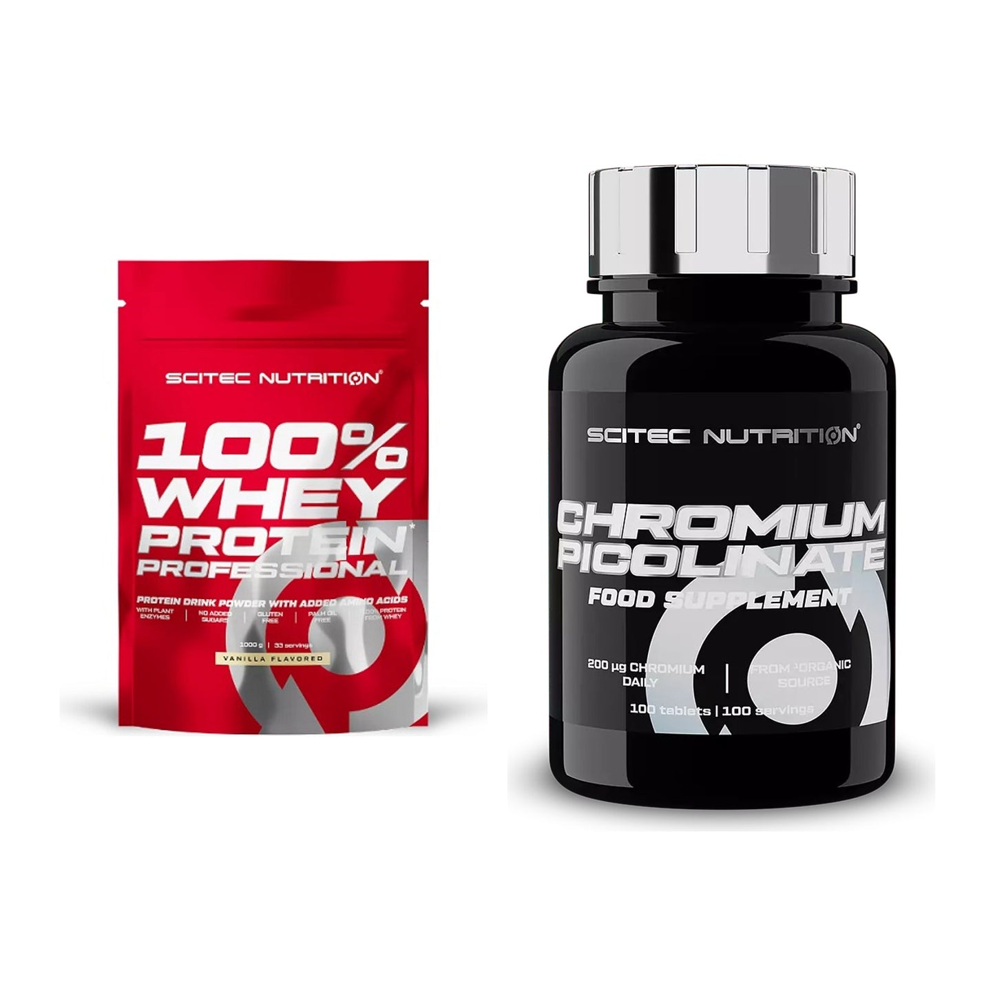 Basis-Set: Scitec 100% Whey Protein + Scitec Chromium Picolinate – alle enthaltenen Artikel