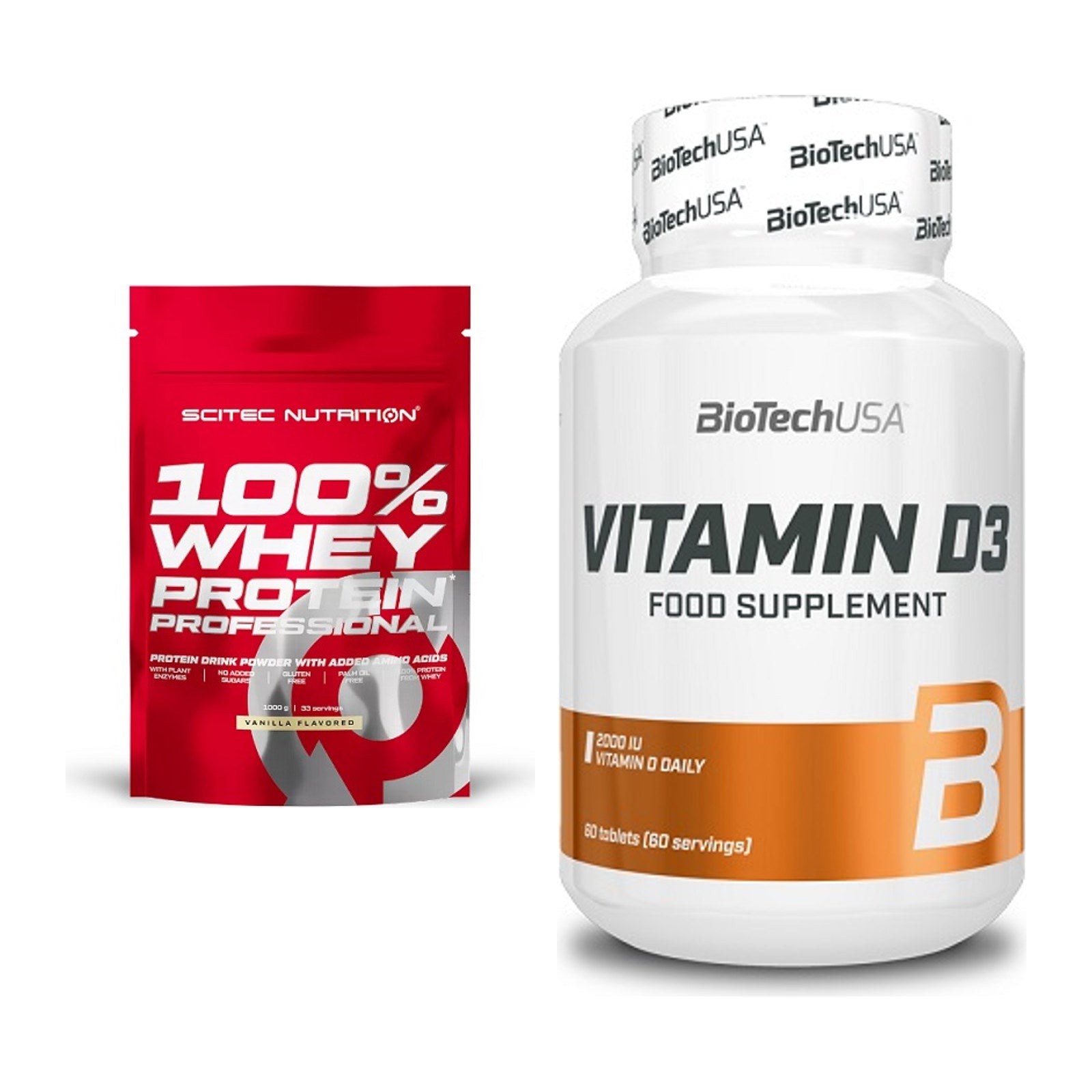 Basis-Set: Scitec 100% Whey Protein + BioTech Vitamin D3 – alle enthaltenen Artikel