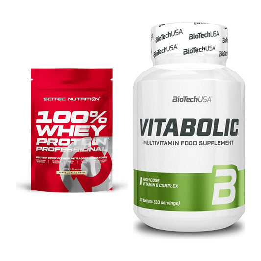 Basis-Set: Scitec 100% Whey Protein + BioTech Vitabolic 30 Tabl. – alle enthaltenen Artikel