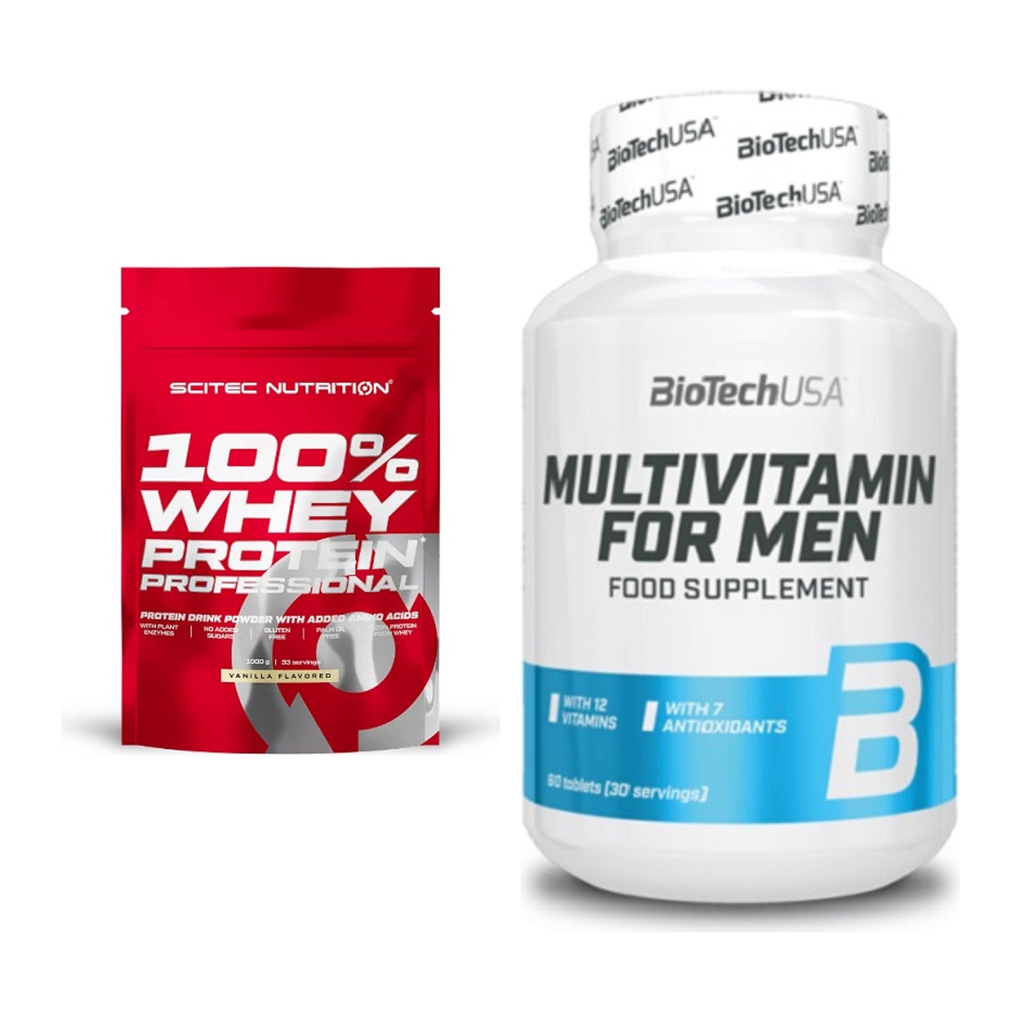 Basis-Set: Scitec 100% Whey Protein + BioTech Multivitamin for Men 60 – alle enthaltenen Artikel