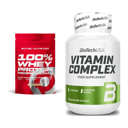 Basis-Set: Scitec 100% Whey Protein + BioTech Vitamin Complex – alle enthaltenen Artikel