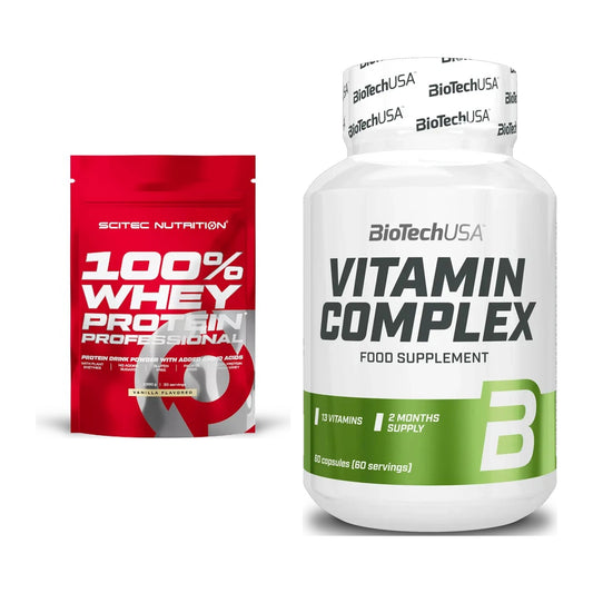 Basis-Set: Scitec 100% Whey Protein + BioTech Vitamin Complex – alle enthaltenen Artikel
