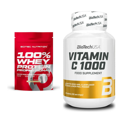 Basis-Set: Scitec 100% Whey Protein + BioTech Vitamin C 1000 30 Tabl. – alle enthaltenen Artikel