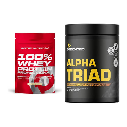 Basis-Set: Scitec 100% Whey Protein + Dedicated Alpha Triad 180 Tabl. – alle enthaltenen Artikel