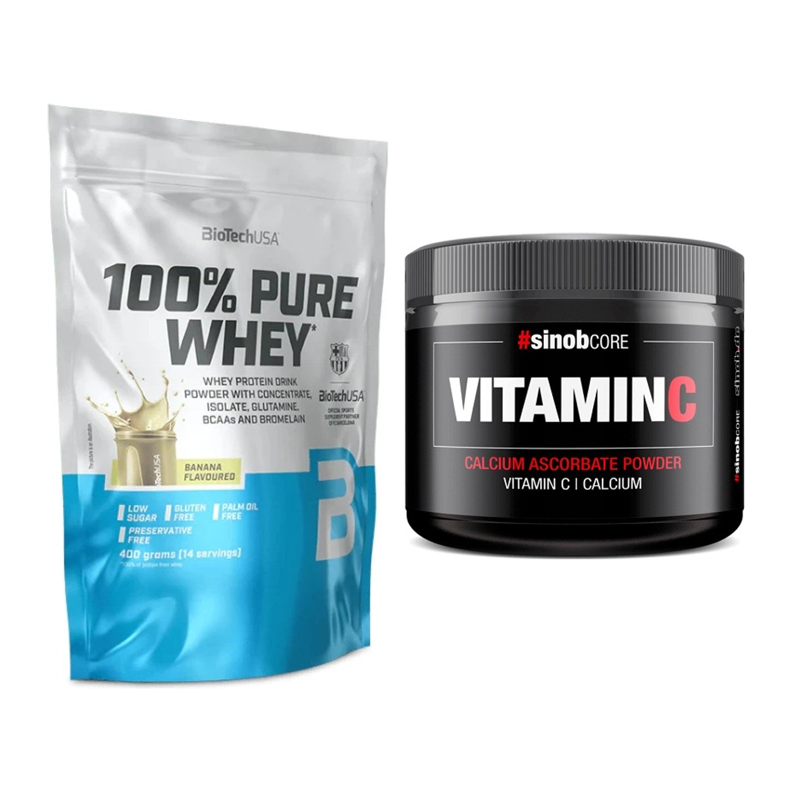 Basis-Set: BioTech 100% Pure Whey + Sinob Vitamin C Calcium Ascorbate – alle enthaltenen Artikel