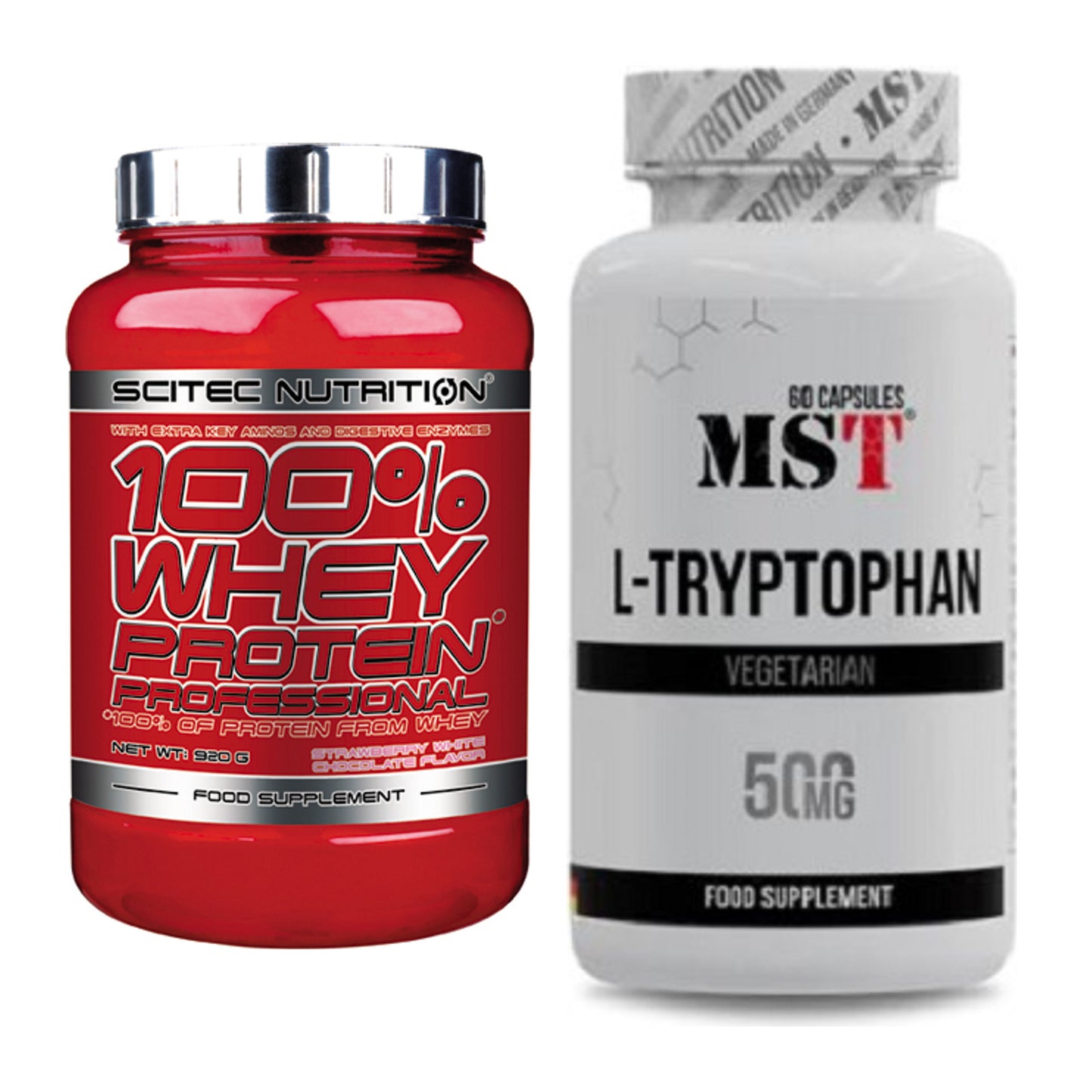 Basis-Set: Scitec 100% Whey Professional + MST Tryptophan 500mg – alle enthaltenen Artikel