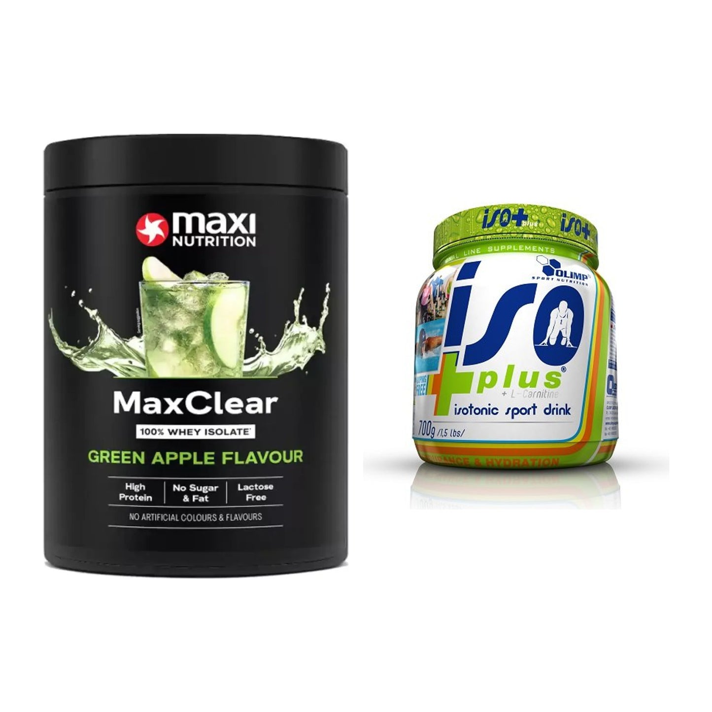 Basis-Set: MaxiNutrition MaxClear 100% Clear + Olimp Iso Plus – alle enthaltenen Artikel