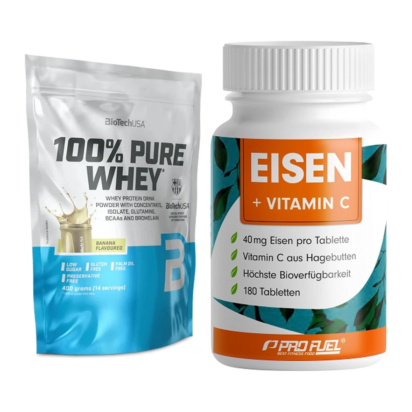 Basis-Set: BioTech 100% Pure Whey + ProFuel EISEN + nat. Vitamin C – alle enthaltenen Artikel