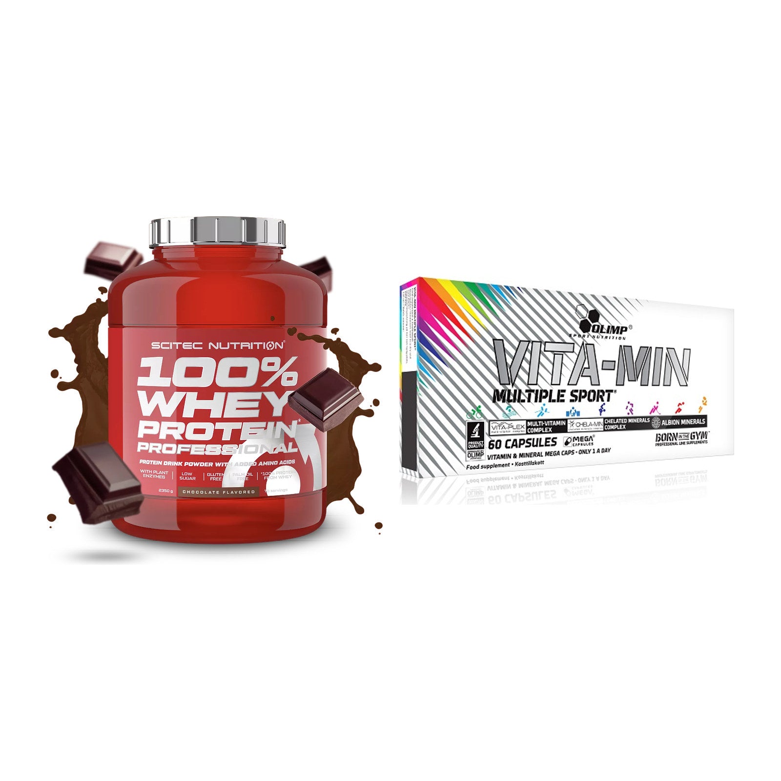 Basis-Set: Scitec 100% Whey + Olimp Vita-Min Multiple – alle enthaltenen Artikel