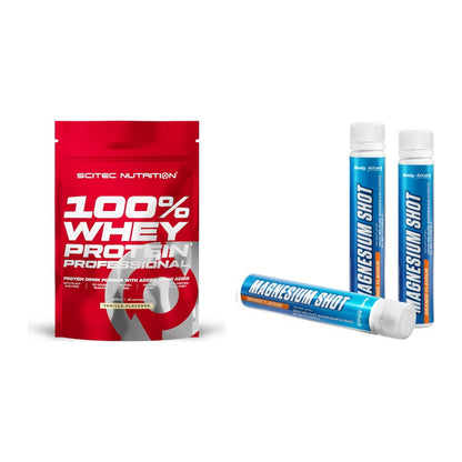 Basis-Set: Scitec 100% Whey Protein + Body Attack Magnesium Shots – alle enthaltenen Artikel
