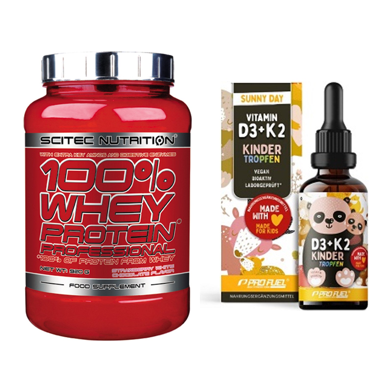 Basis-Set: Scitec 100% Whey + ProFuel VITAMIN D3 + K2 – alle enthaltenen Artikel