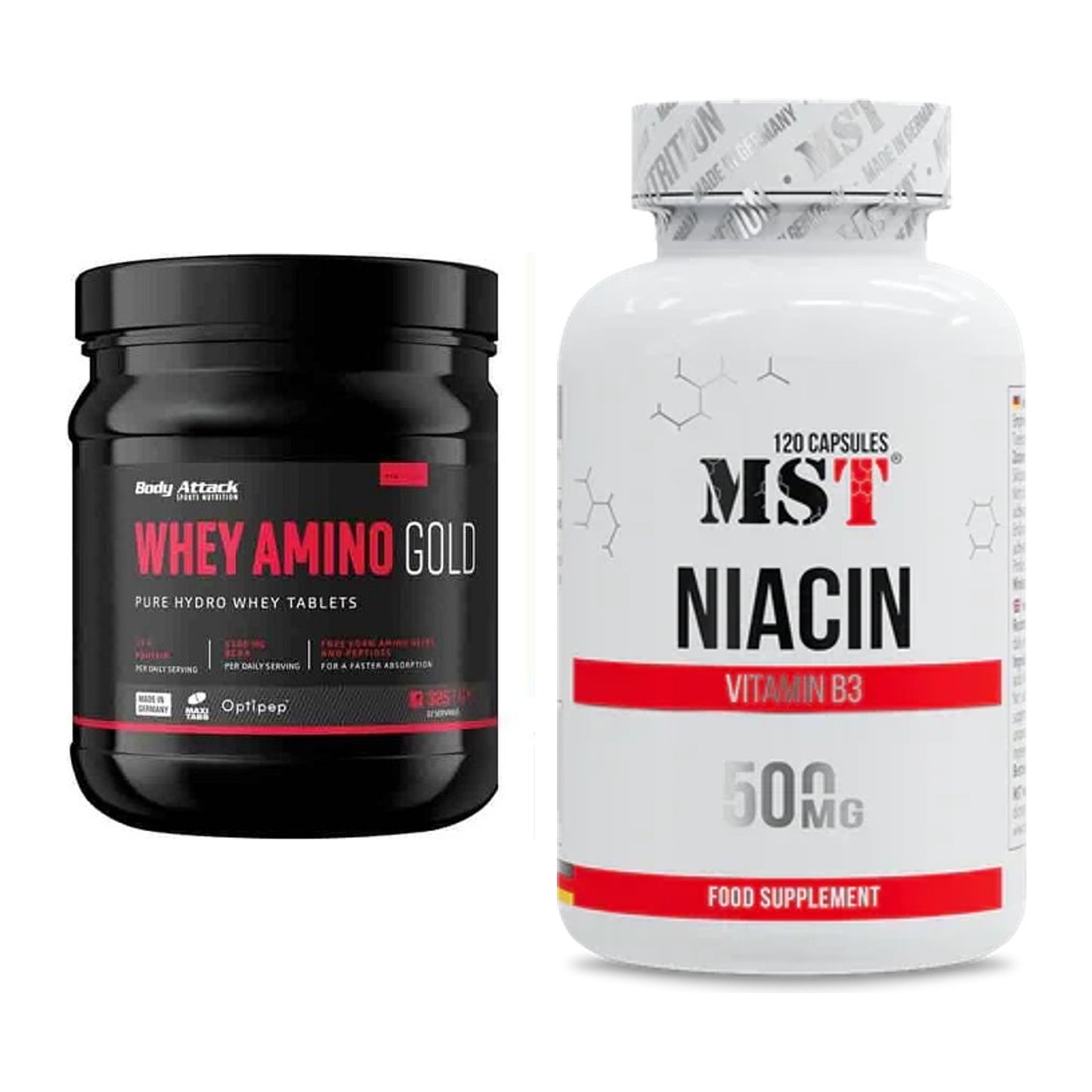 Basis-Set: Body Attack Whey Amino Gold + MST Niacin – alle enthaltenen Artikel