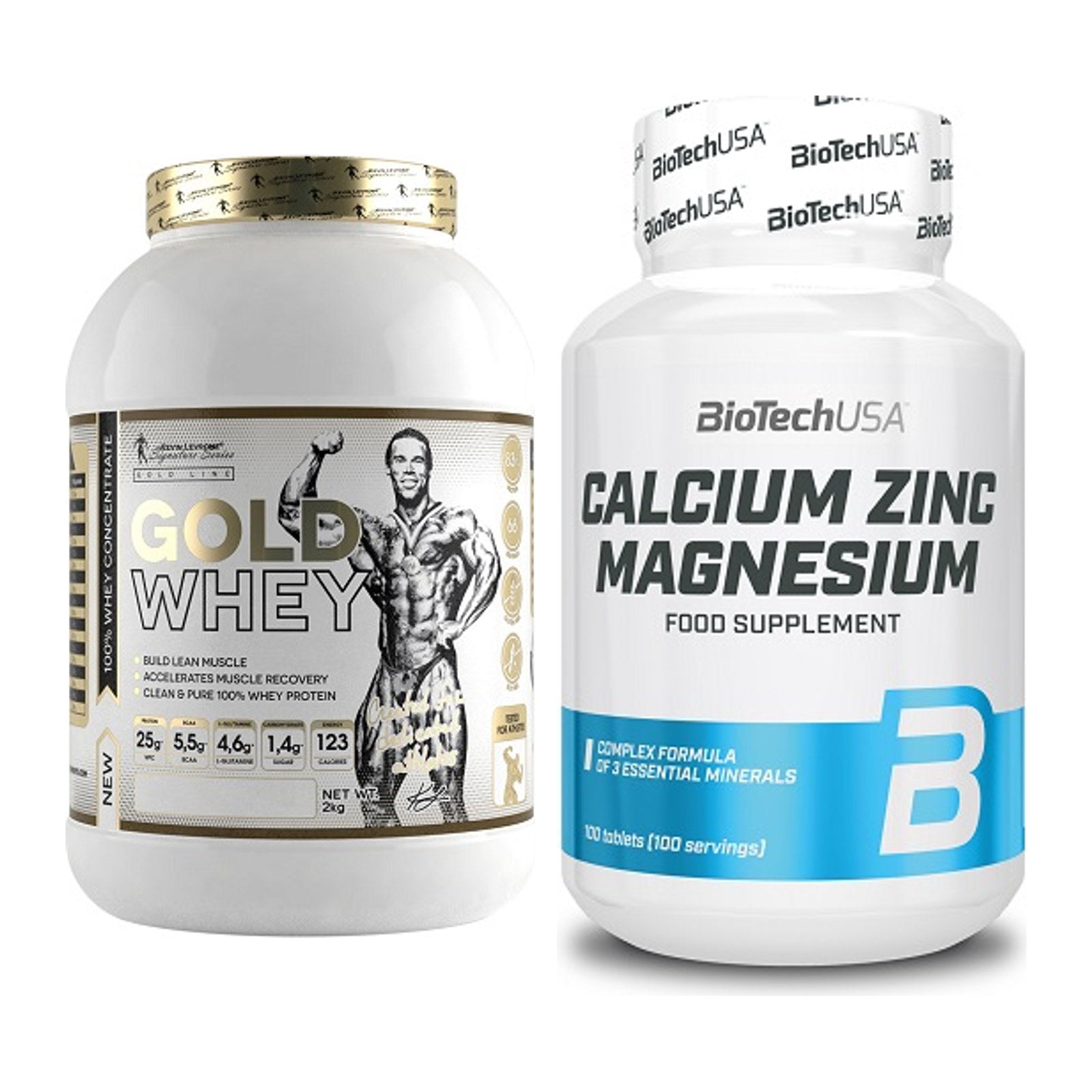 Basis-Set: Kevin Levrone Gold Whey + BioTech Calcium Zinc – alle enthaltenen Artikel