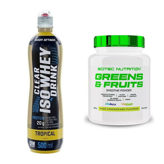 Basis-Set: Body Attack Clear Iso Whey Drink + Scitec Greens & Fruits – alle enthaltenen Artikel