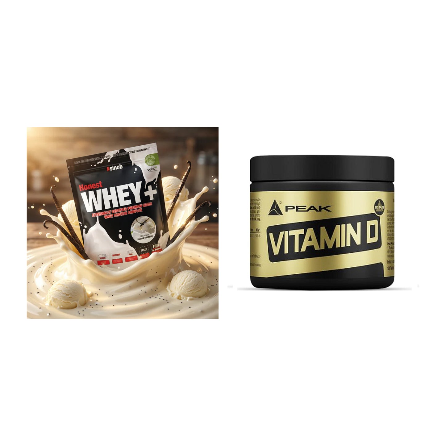 Basis-Set: Sinob Honest Whey+ + Peak Vitamin D 180 Tabl. – alle enthaltenen Artikel