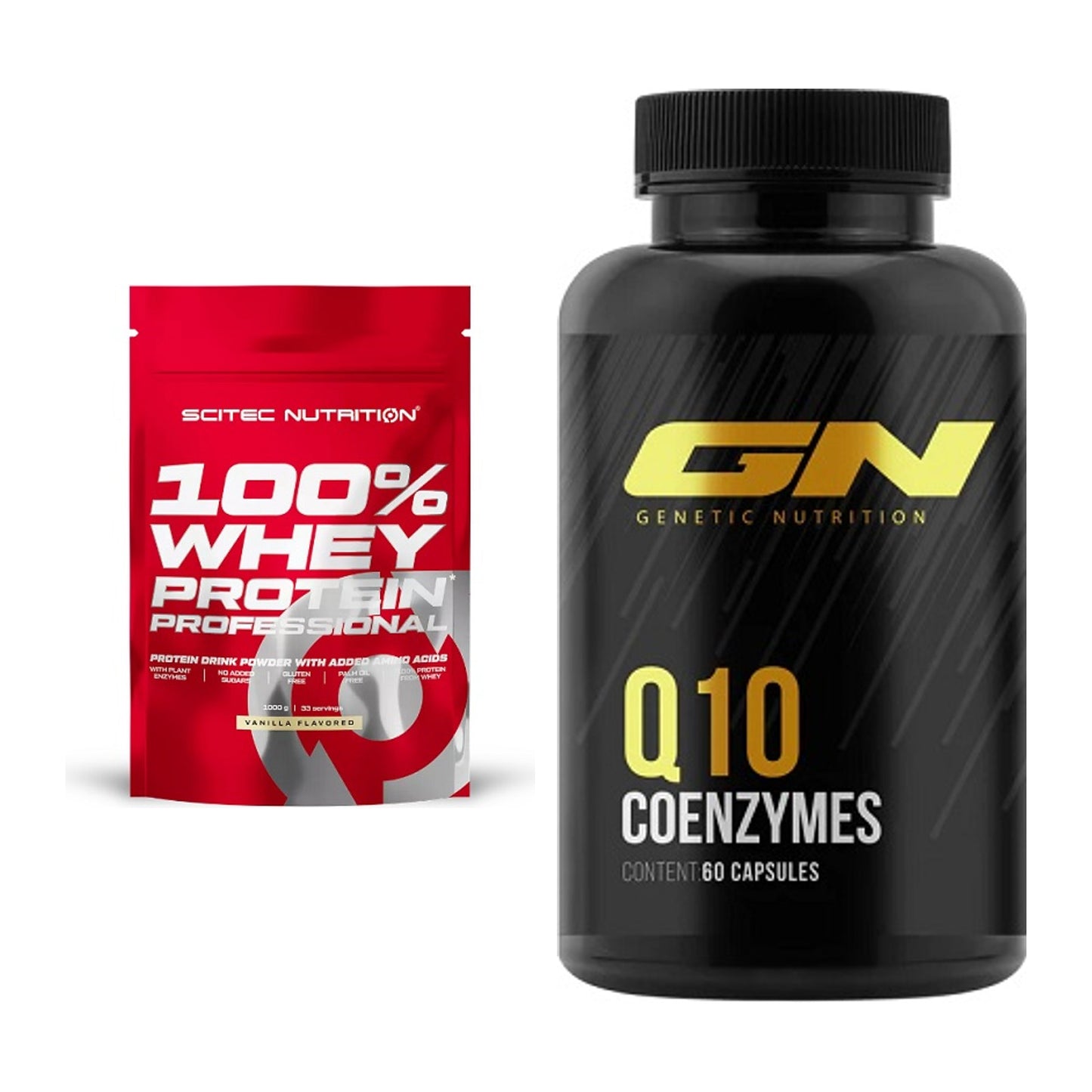 Basis-Set: Scitec 100% Whey Protein + GN Q10 Health Line – alle enthaltenen Artikel