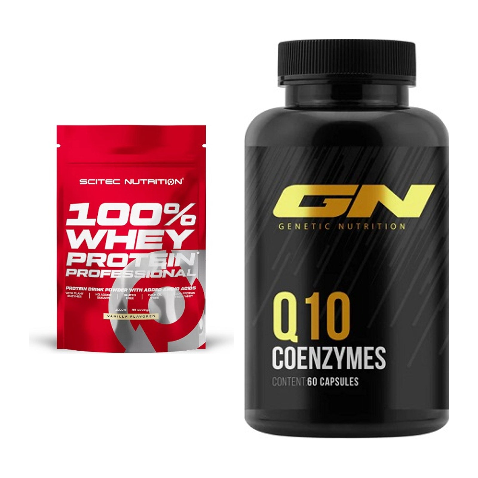 Basis-Set: Scitec 100% Whey Protein + GN Q10 Health Line – alle enthaltenen Artikel
