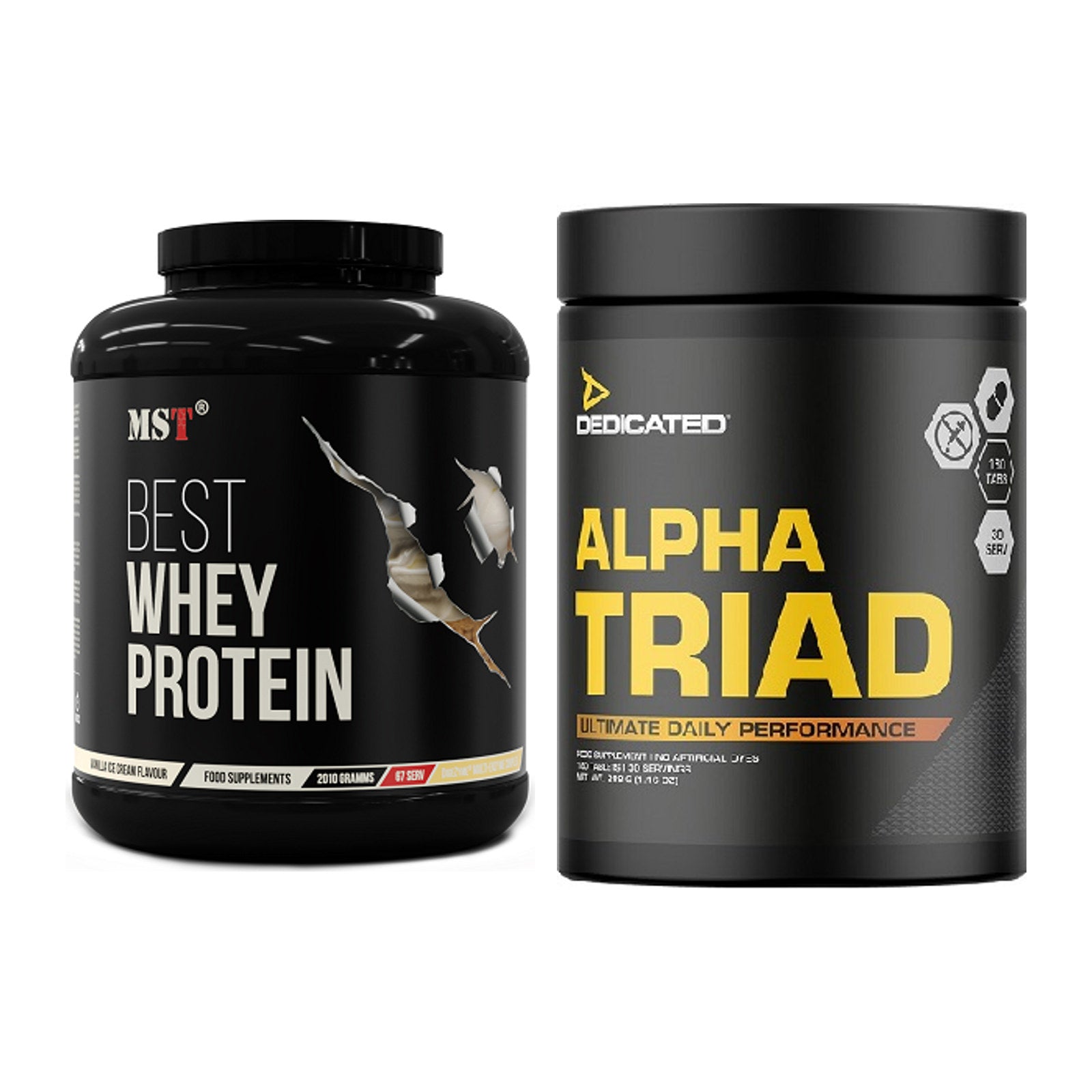 Basis-Set: MST Best Whey Protein + Dedicated Alpha Triad 180 Tabl. – alle enthaltenen Artikel