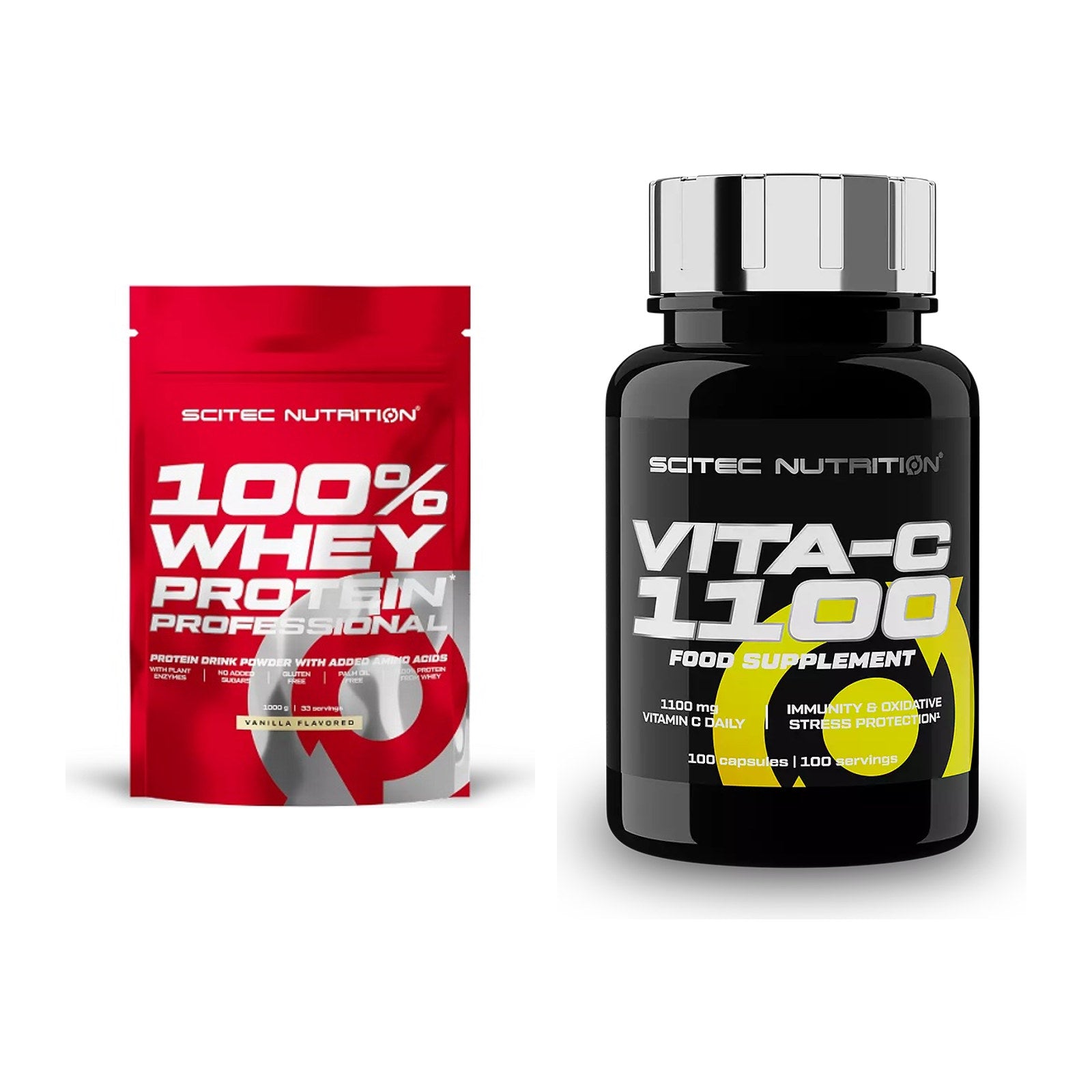 Basis-Set: Scitec 100% Whey Protein + Scitec Vitamin C 1100 – alle enthaltenen Artikel