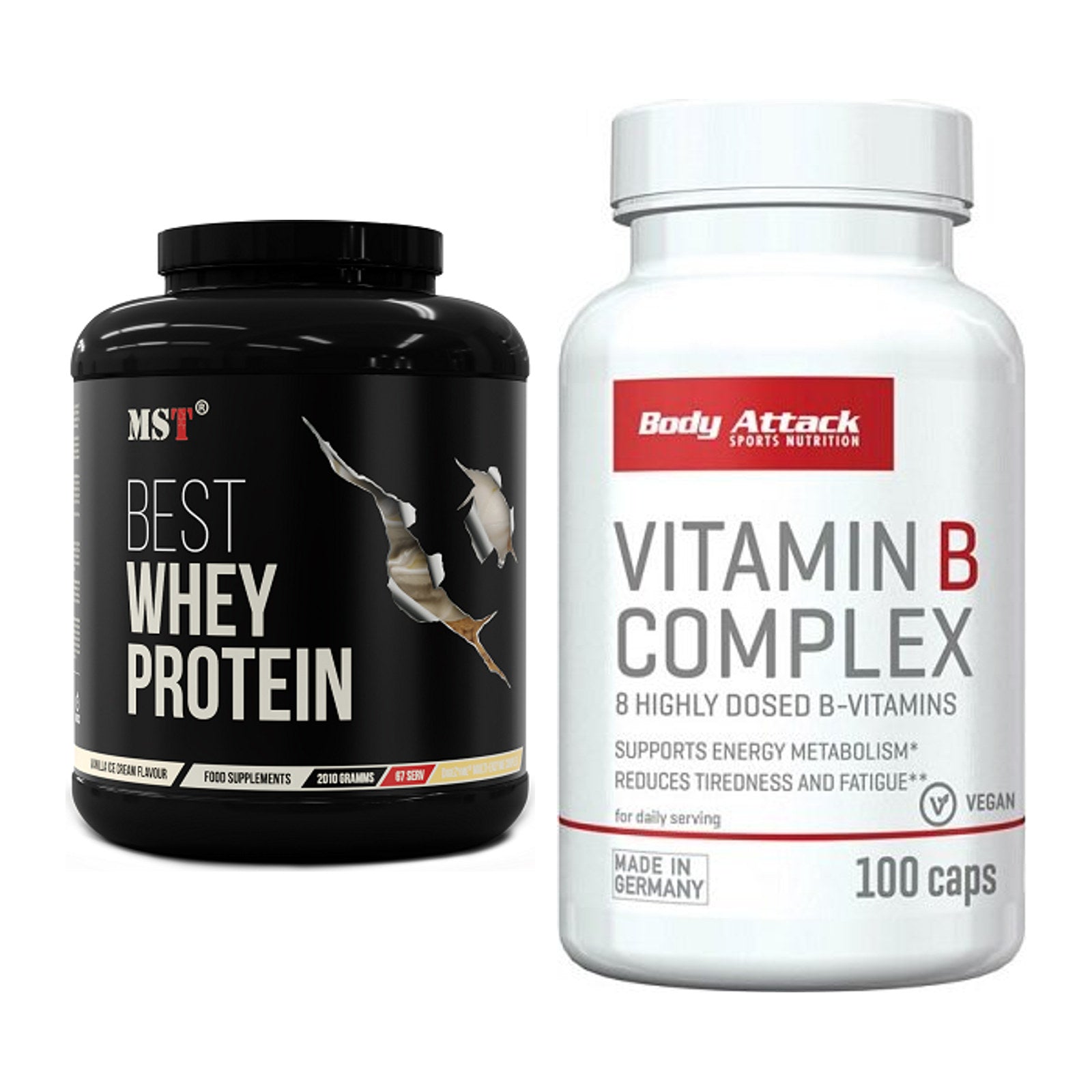 Basis-Set: MST Best Whey Protein + Body Attack Vitamin B-Complex – alle enthaltenen Artikel