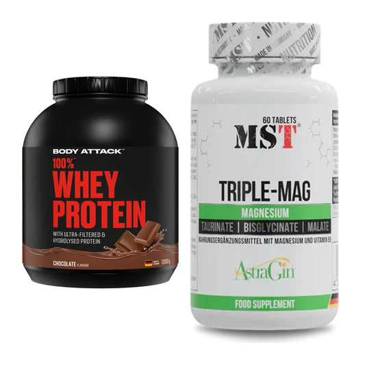 Basis-Set: Body Attack 100% Whey Protein + MST Tripple Mag – alle enthaltenen Artikel