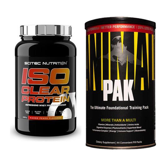 Basis-Set: Scitec IsoClear Protein + Universal Animal Pak 44 Serv. – alle enthaltenen Artikel