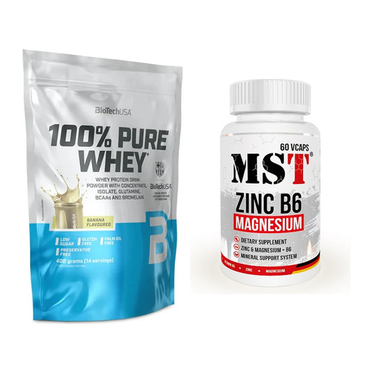 Basis-Set: BioTech 100% Pure Whey + MST Zinc + Magnesium + B6 60 – alle enthaltenen Artikel