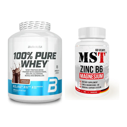Basis-Set: BioTech 100% Pure Whey + MST Zinc + Magnesium + B6 60 – alle enthaltenen Artikel