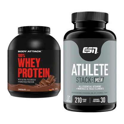 Basis-Set: Body Attack 100% Whey Protein + ESN Athlete Stack:MEN – alle enthaltenen Artikel