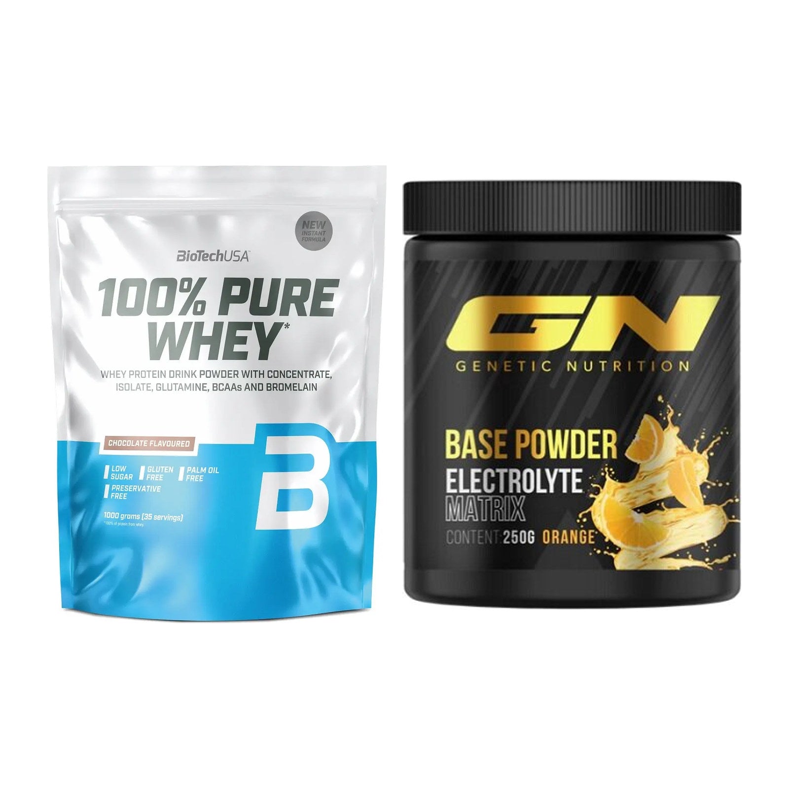 Basis-Set: BioTech 100% Pure Whey + GN Base Powder – alle enthaltenen Artikel