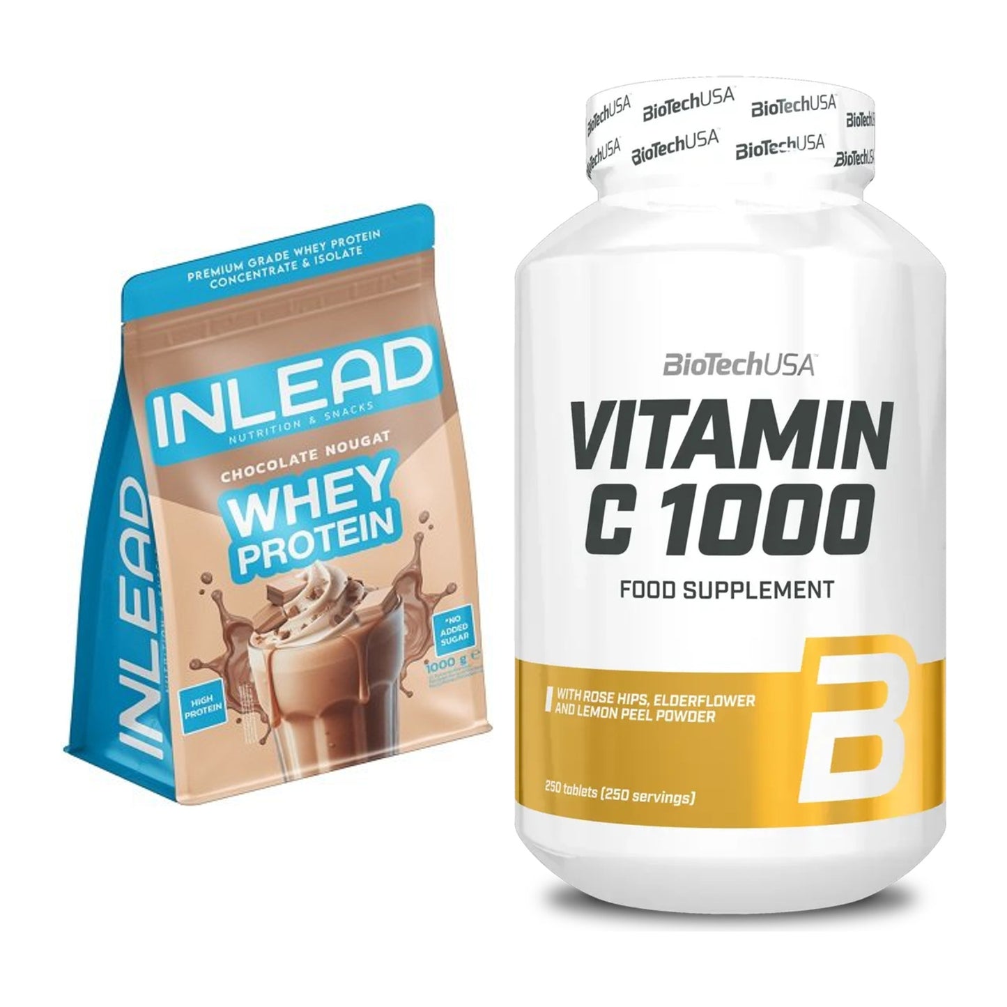 Basis-Set: INLEAD Whey Protein + BioTech Vitamin C 1000 250 Tabl. – alle enthaltenen Artikel