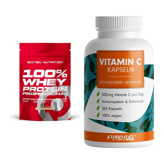 Basis-Set: Scitec 100% Whey Protein + ProFuel Vitamin C gepuffert – alle enthaltenen Artikel