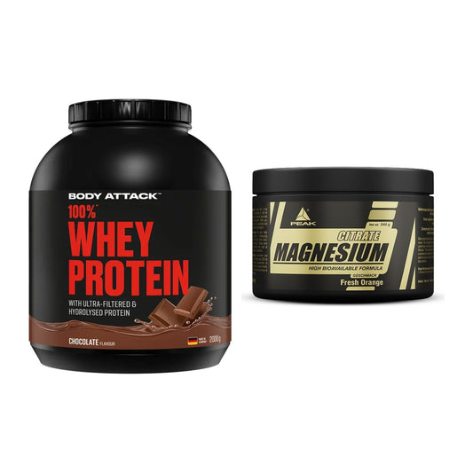 Basis-Set: Body Attack 100% Whey Protein + Peak Magnesium Citrat – alle enthaltenen Artikel