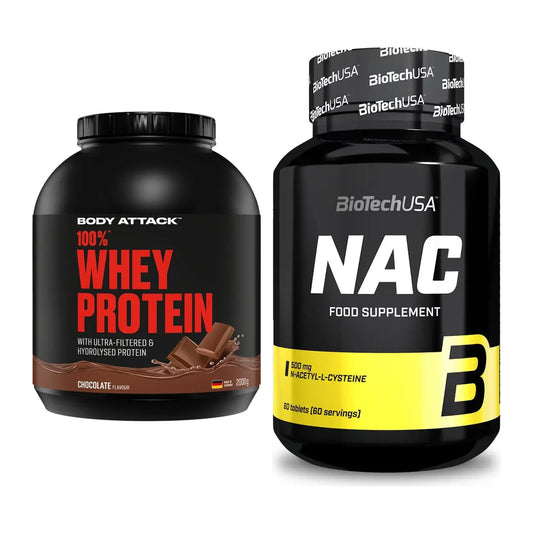 Basis-Set: Body Attack 100% Whey Protein + BioTech NAC – alle enthaltenen Artikel