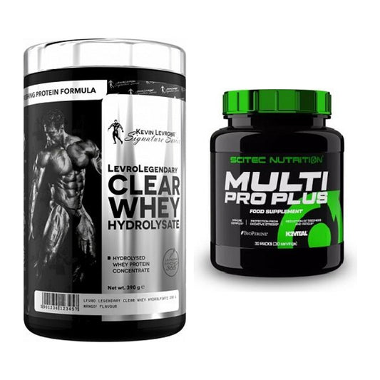 Basis-Set: Kevin Levrone Clear Whey + Scitec Multi Pro Plus 30 Packs – alle enthaltenen Artikel