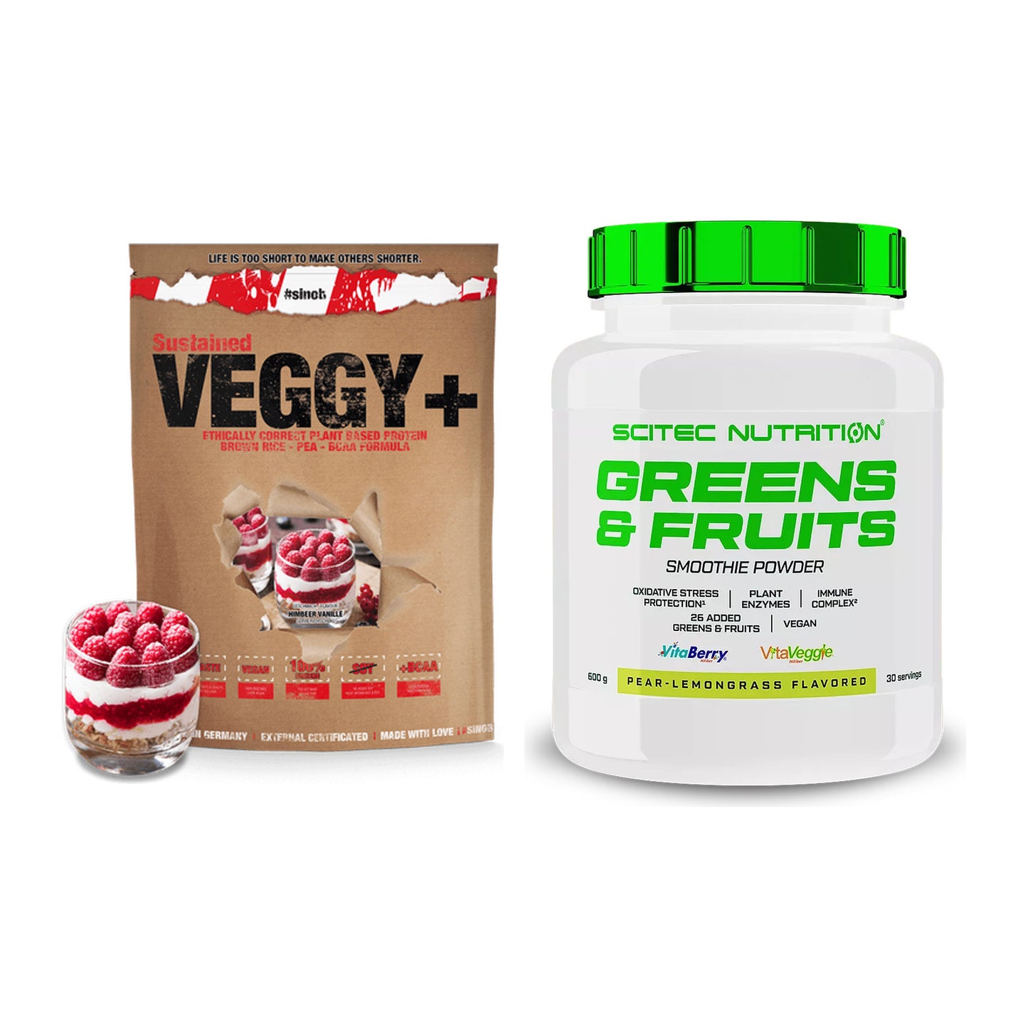 Basis-Set: Sinob VEGGY + VEGAN PROTEIN + Scitec Greens & Fruits – alle enthaltenen Artikel
