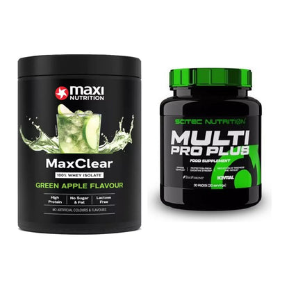 Basis-Set: MaxiNutrition MaxClear 100% + Scitec Multi Pro Plus 30 – alle enthaltenen Artikel
