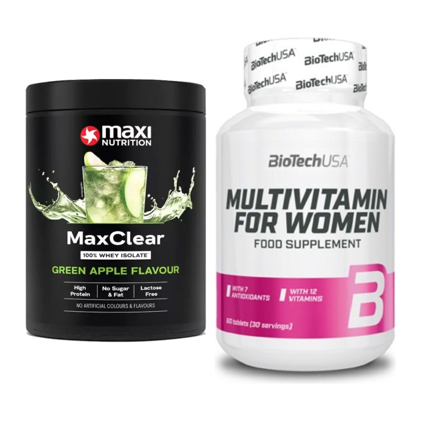 Basis-Set: MaxiNutrition MaxClear 100% + BioTech Multivitamin – alle enthaltenen Artikel