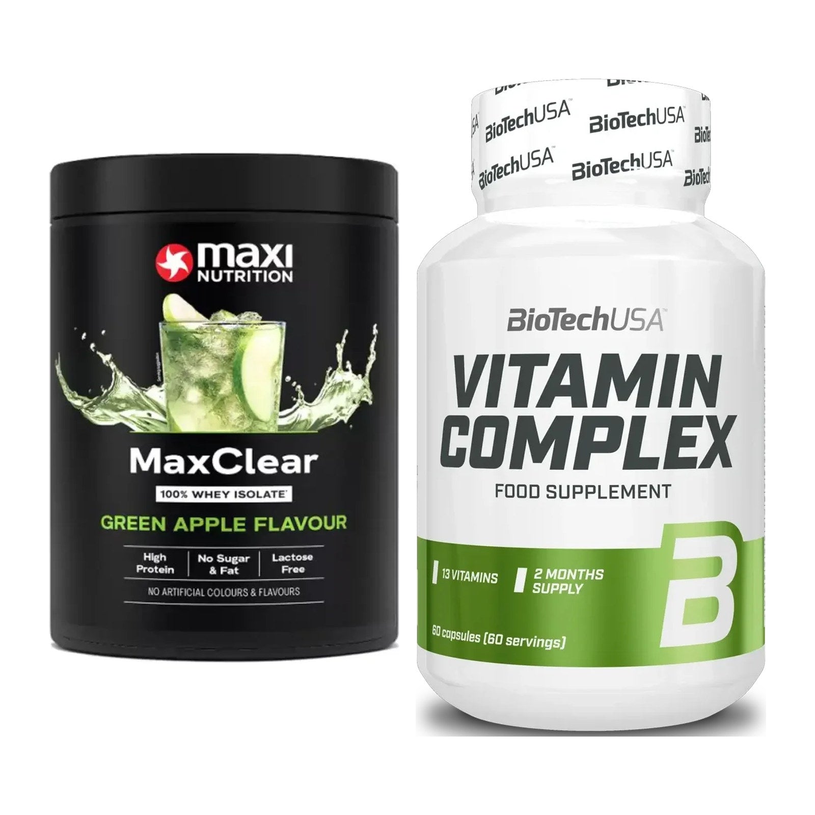 Basis-Set: MaxiNutrition MaxClear 100% Clear + BioTech Vitamin Complex – alle enthaltenen Artikel