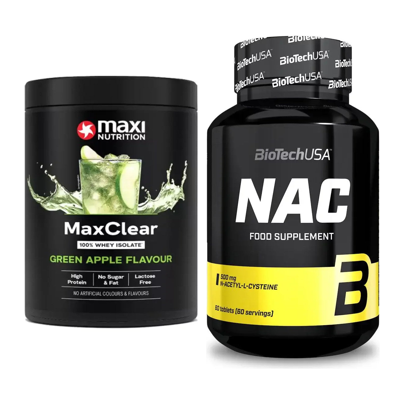 Basis-Set: MaxiNutrition MaxClear 100% Clear + BioTech NAC – alle enthaltenen Artikel