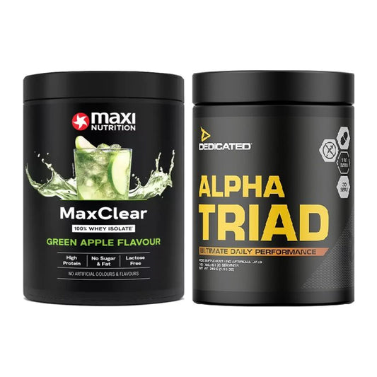 Basis-Set: MaxiNutrition MaxClear 100% + Dedicated Alpha Triad 180 – alle enthaltenen Artikel
