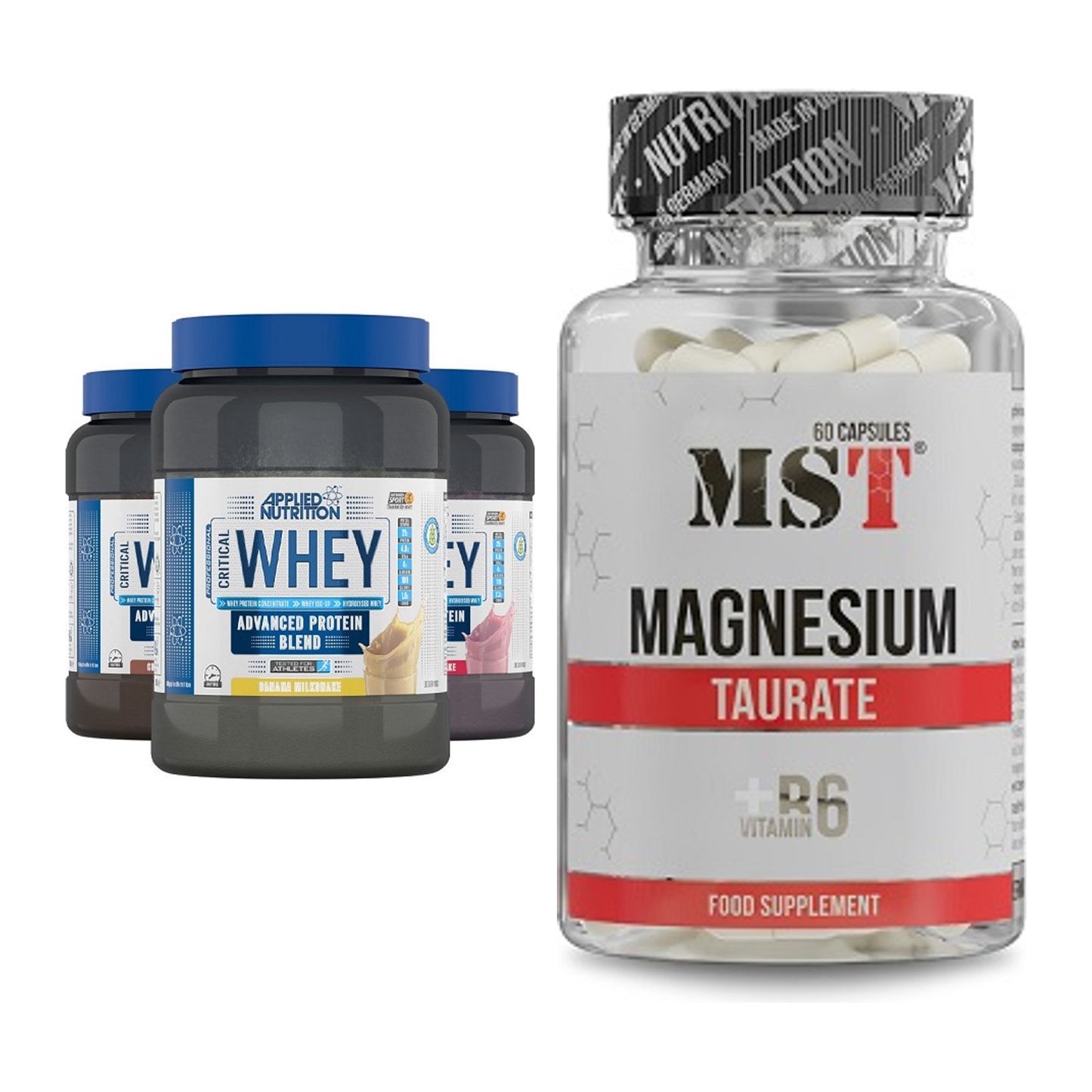 Basis-Set: Applied Nutrition Critical Whey + MST Magnesium Taurat – alle enthaltenen Artikel