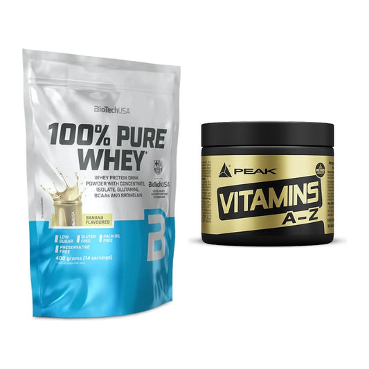 Basis-Set: BioTech 100% Pure Whey + Peak Vitamin A-Z 180 Tabl. – alle enthaltenen Artikel